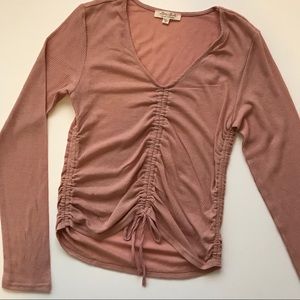 Ribbed V Neck Top with adjustable ruching